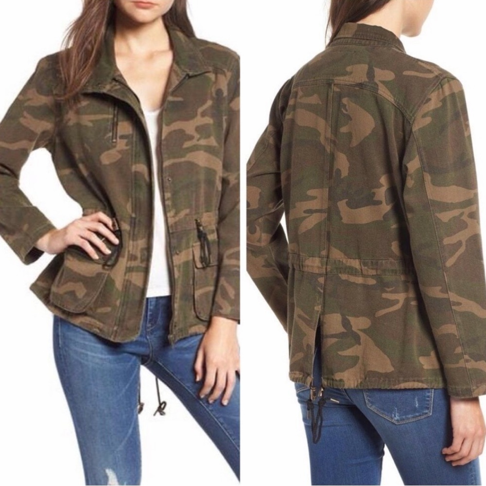 BLANK NYC Brigade Camo Military Jacket Coat Army Olive Green Long Sleeves
